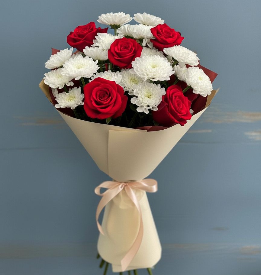 Букет цветов из: Розы и Хризантемы в Шохово