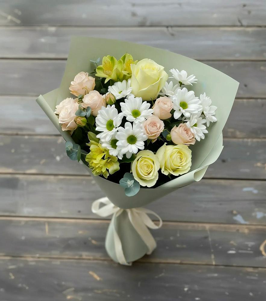 Букет цветов из: Альстромерии, Розы и Хризантемы в Шохово