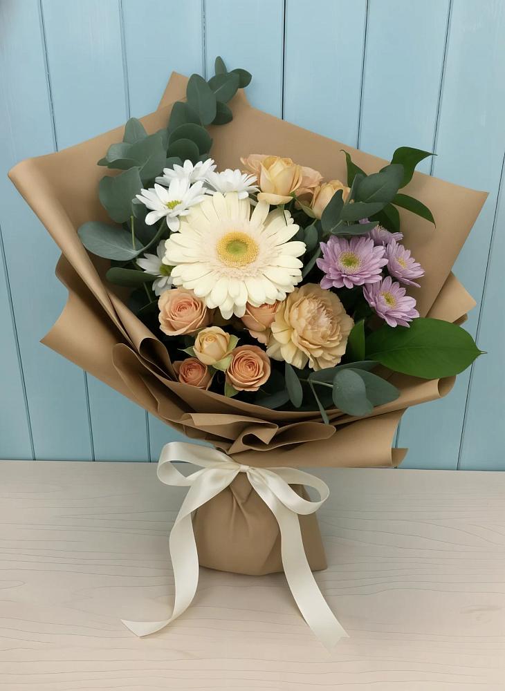 Букет цветов из: Герберы и Хризантемы в Шохово