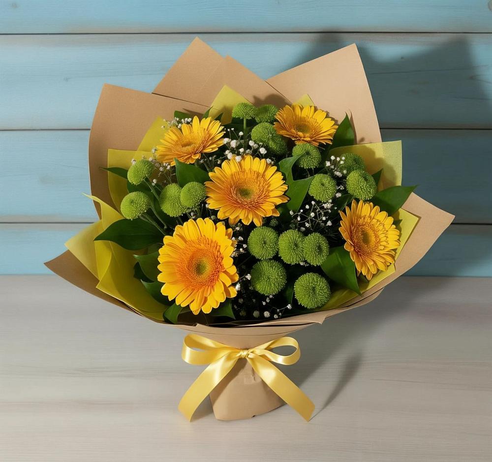 Букет цветов из: Герберы и Хризантемы в Шохово