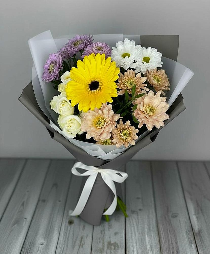 Букет цветов из: Розы, Герберы и Хризантемы в Шохово