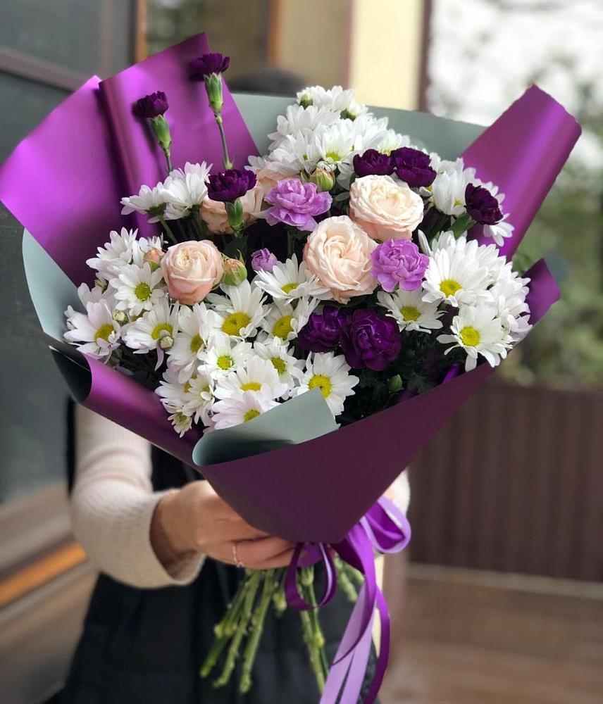 Букет цветов из: Хризантемы, Гвоздики и Розы в Шохово