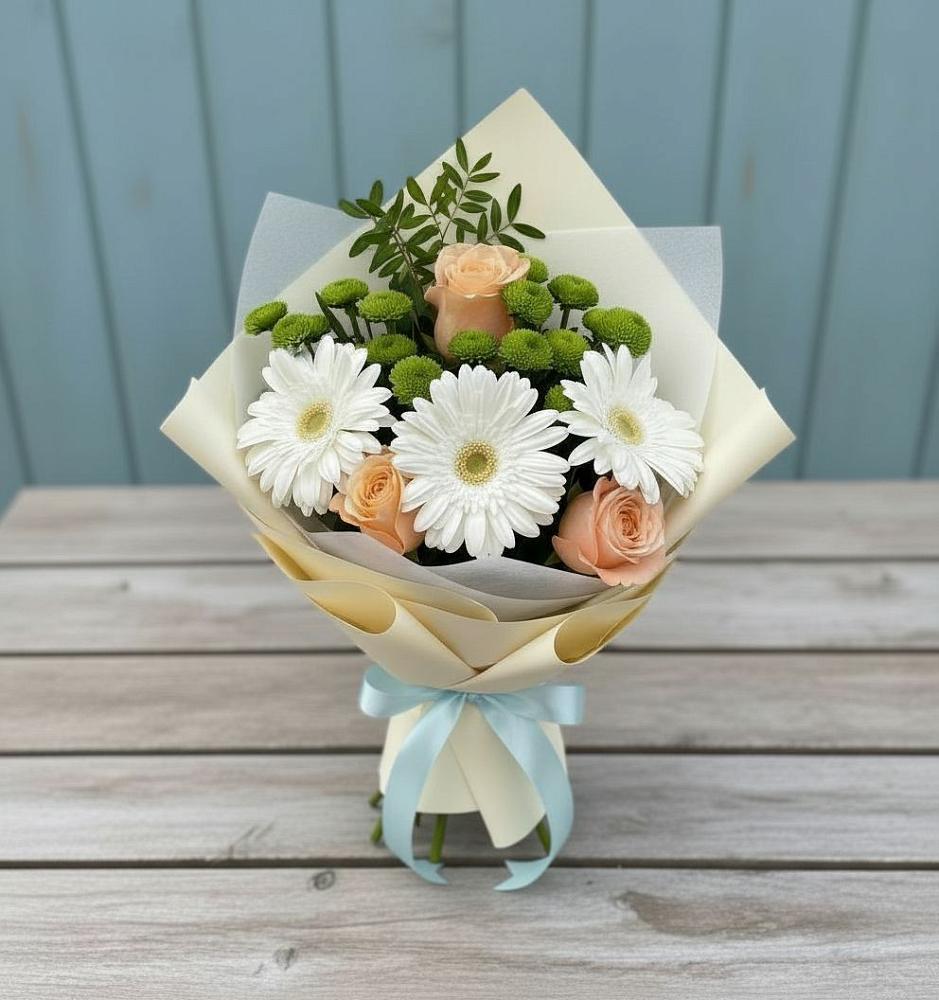 Букет цветов из: Герберы, Розы и Хризантемы в Шохово