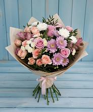 Букет цветов из:  Хризантемы, Розы и Альстромерии в Шохово