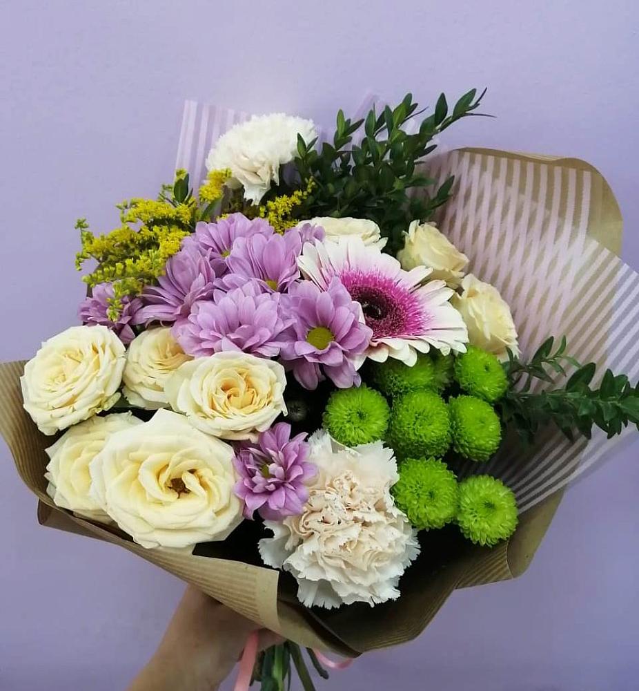 Букет цветов из: Хризантемы, Розы, Гвоздики и Герберы в Шохово