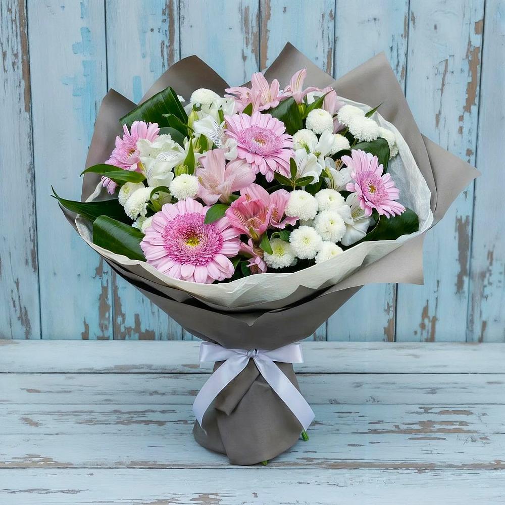 Букет цветов из: Герберы, Альстромерии и Хризантемы в Шохово