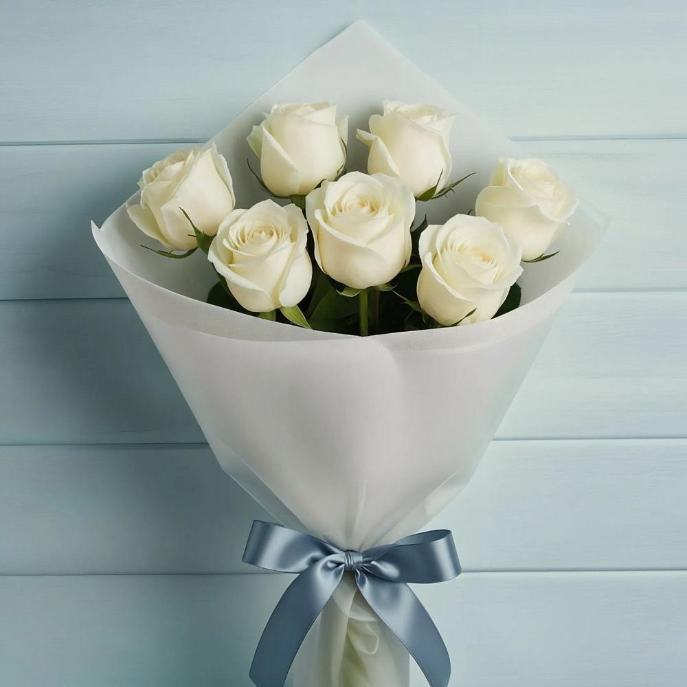 Букет 7 Белых роз Эдлесс Лав в Шохово